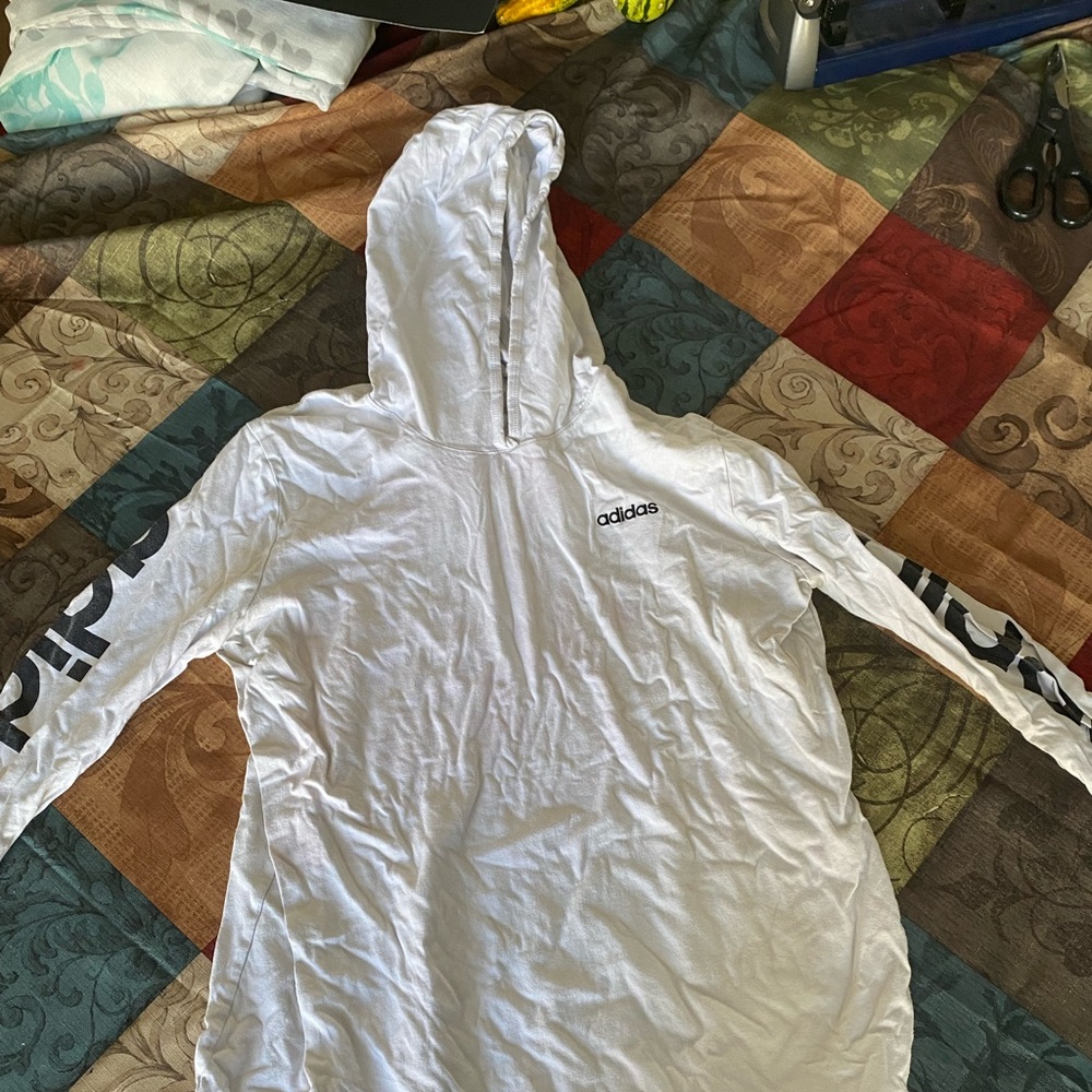 White Adidas Long Sleeve T-Shirt with hood